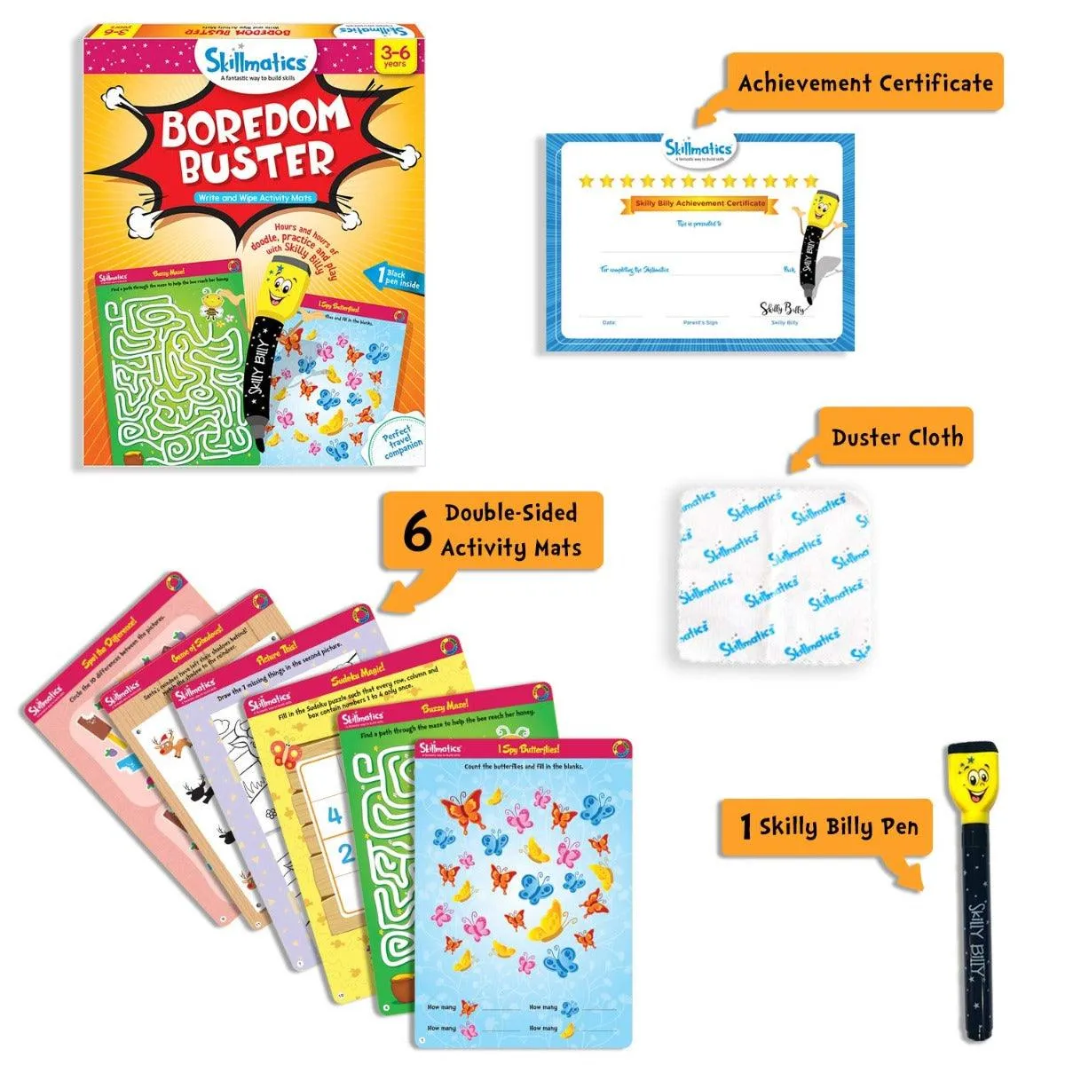 Skillmatics Educational Game: Boredom Buster (3-6 Years) | Creative Fun Activities for Kids | Erasable and Reusable Mats