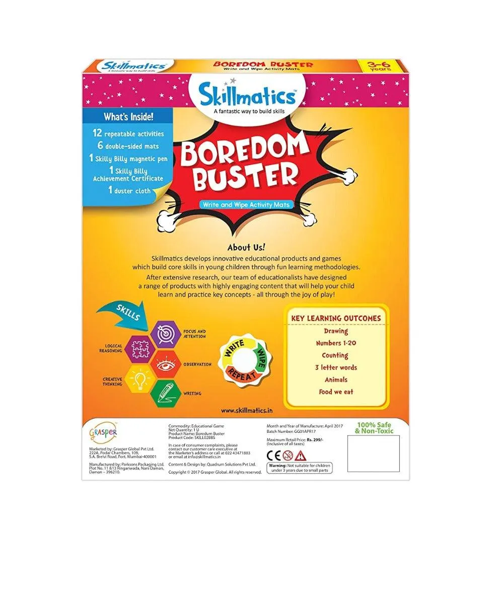 Skillmatics Educational Game: Boredom Buster (3-6 Years) | Creative Fun Activities for Kids | Erasable and Reusable Mats