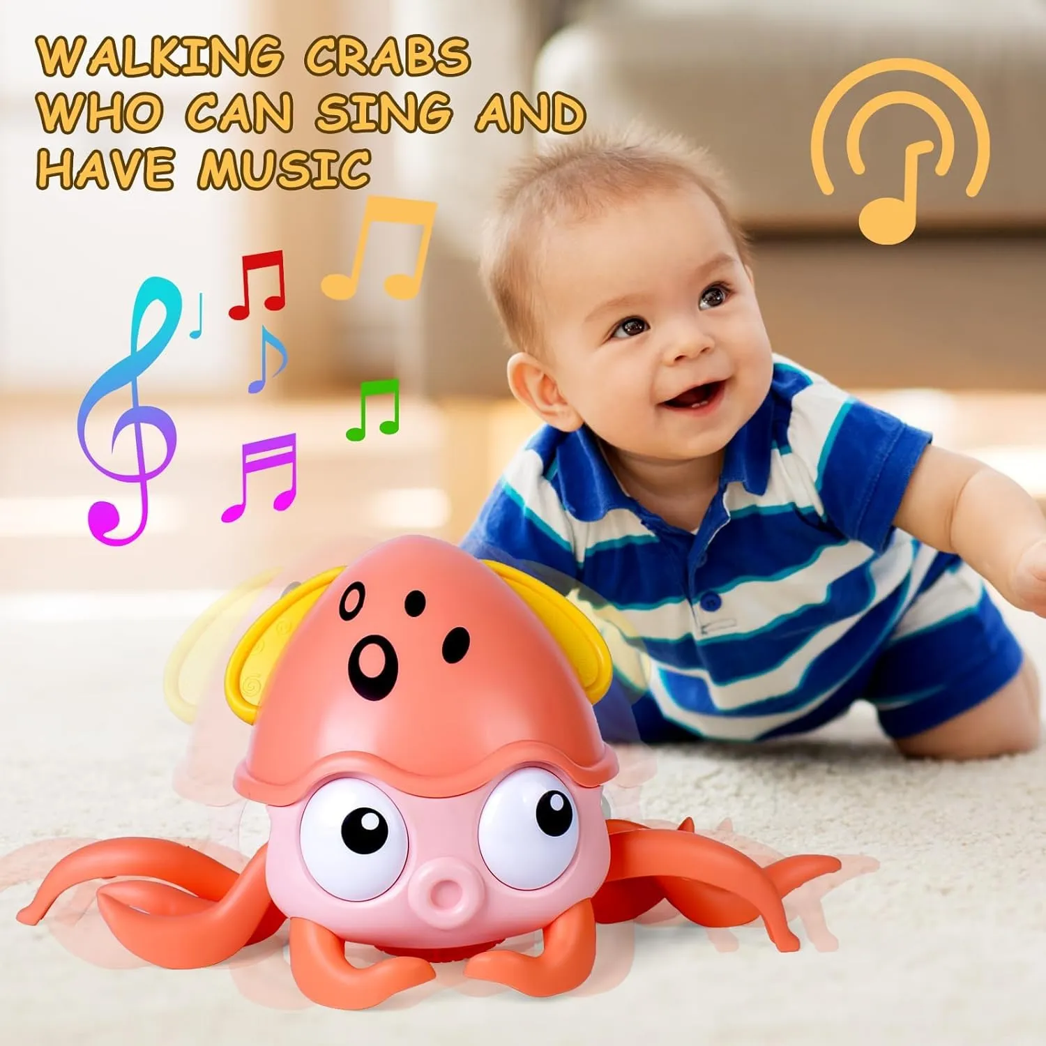 Toyden Baby Musical Octopus Crawling Toy for Kids | Interactive Dancing Octopus with Music and LED Lights | Automatically Avoids Obstacles | Tummy Time Toy for Infants | Boys and Girls