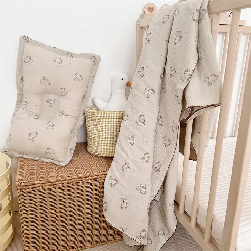 Vintage Floral Cotton Muslin Baby Blankets-Rabbit