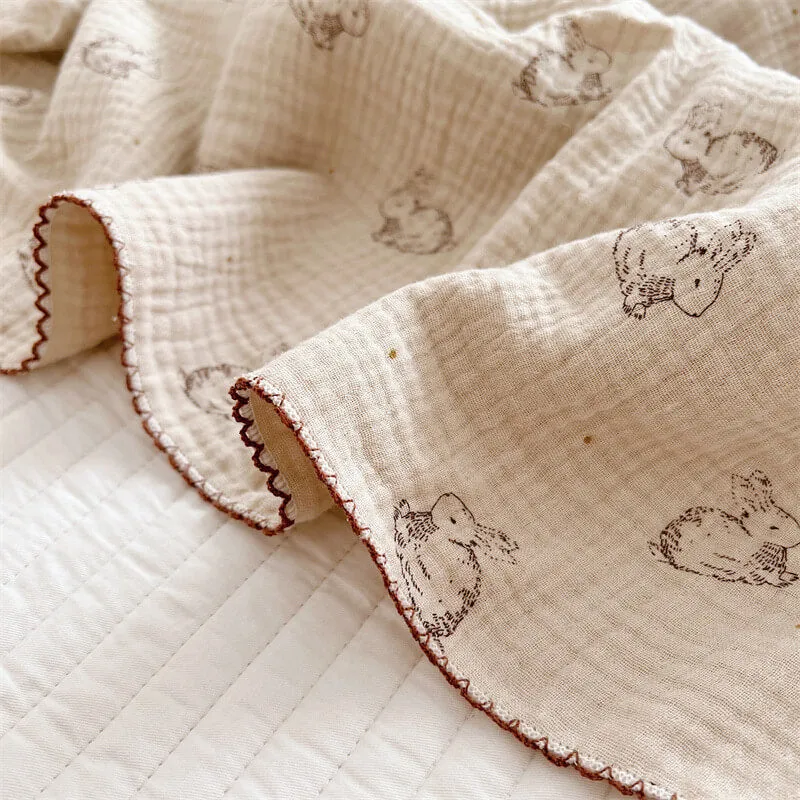 Vintage Floral Cotton Muslin Baby Blankets-Rabbit