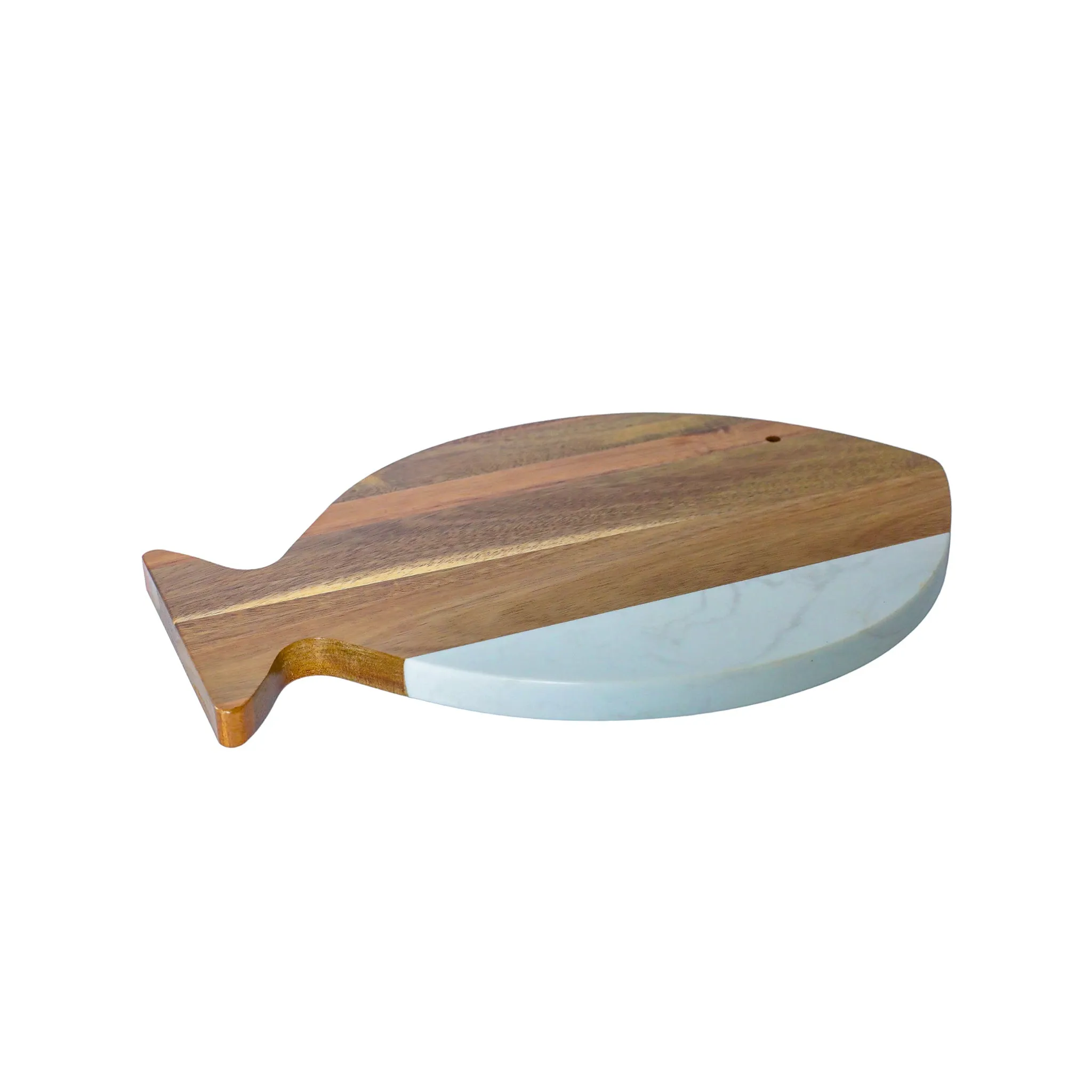 White Marble and Acacia Wood Fish Board