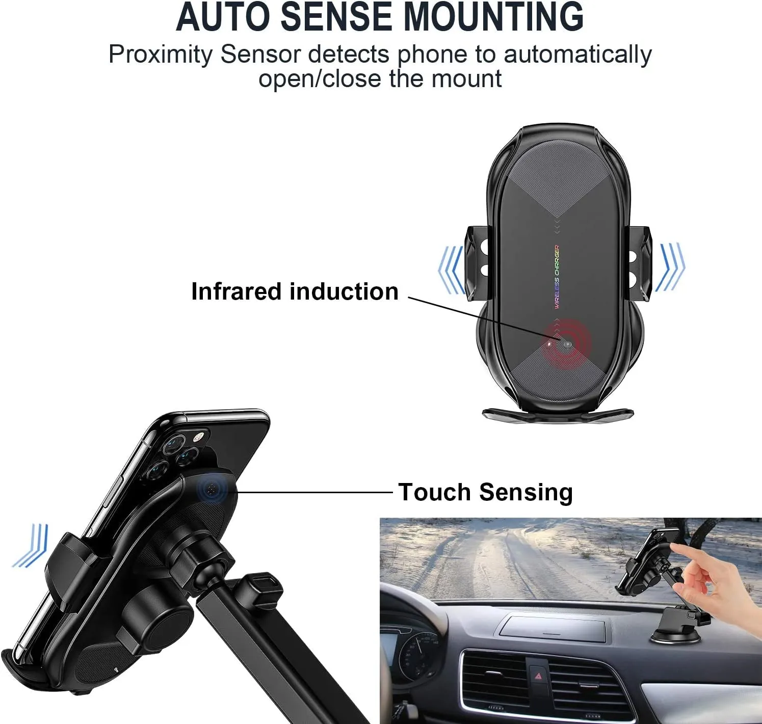 YITUMU Wireless Car Charger Mount,15W Qi Fast Charging Auto-Clamping Car Phone Holder, Air Vent Windshield Dashboard Car Phone Mount for Iphone 13/12/11/X/8,Samsung S20/S10/Note20/Note10