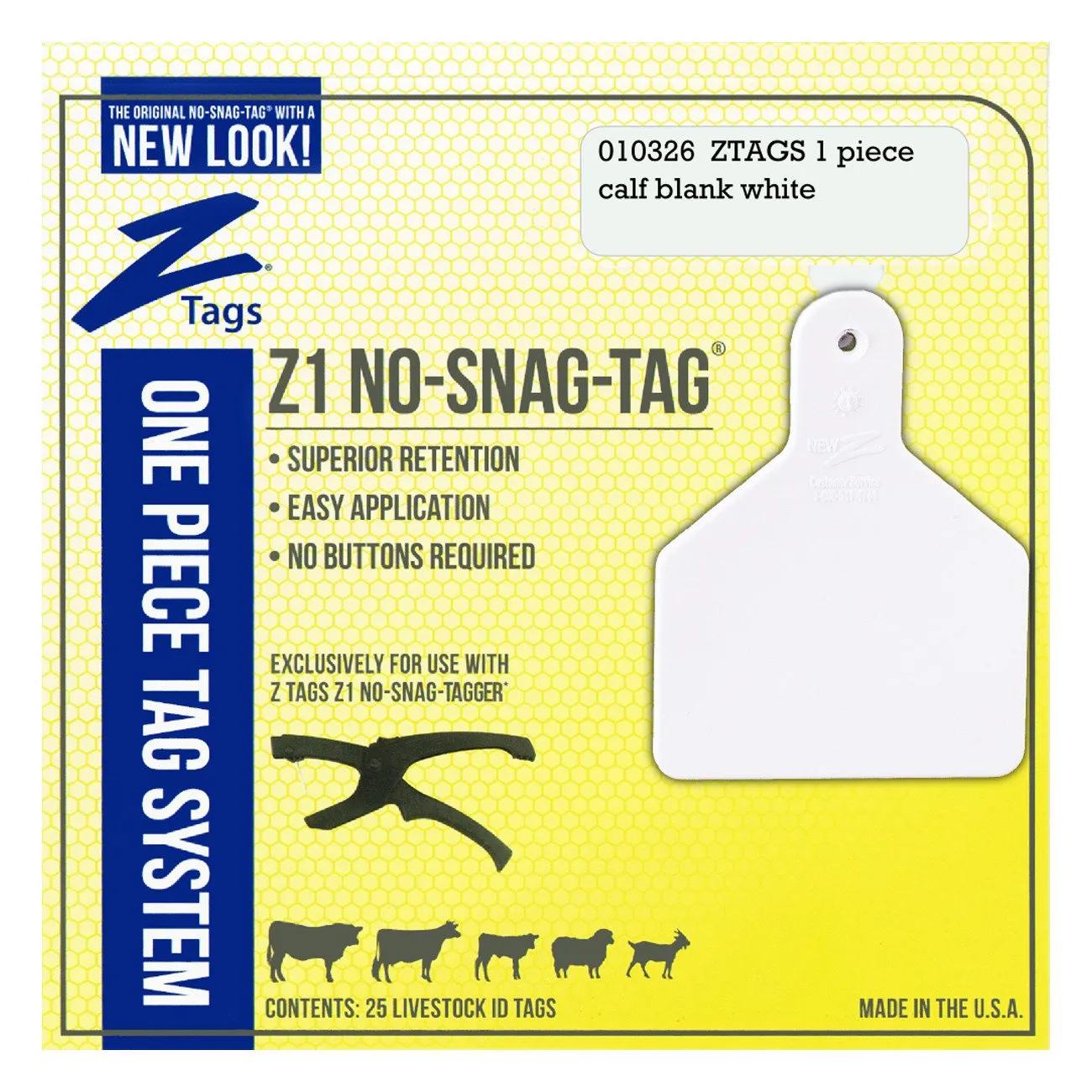 Z Tags 1 piece calf blank (White) 25 pack