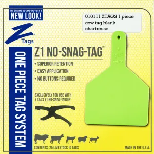 Z Tags 1 piece cow blank (Chartreuse) 25 pack