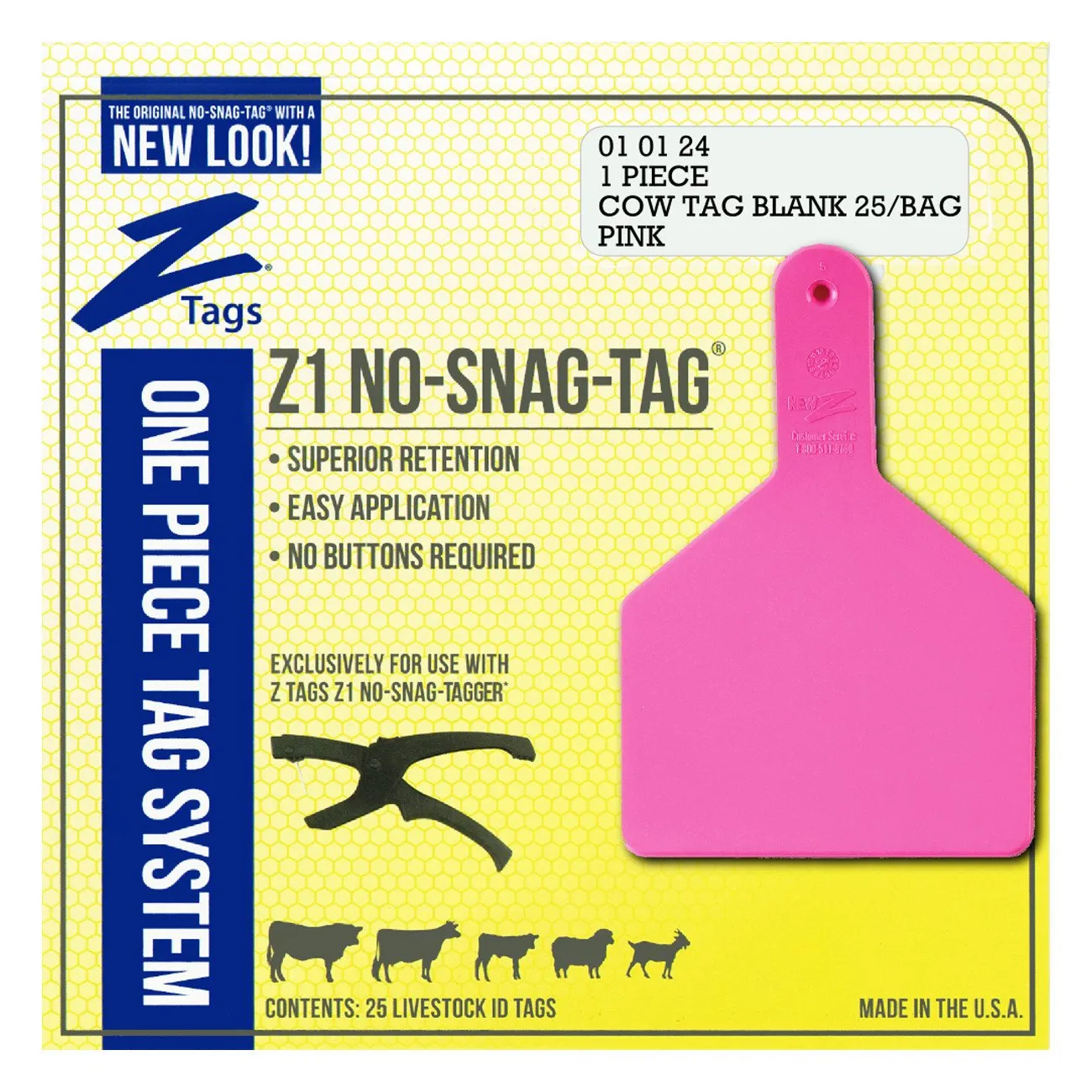 Z Tags 1 piece cow blank (Pink) 25 pack