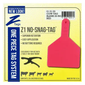 Z Tags 1 piece cow blank (Red) 25 pack